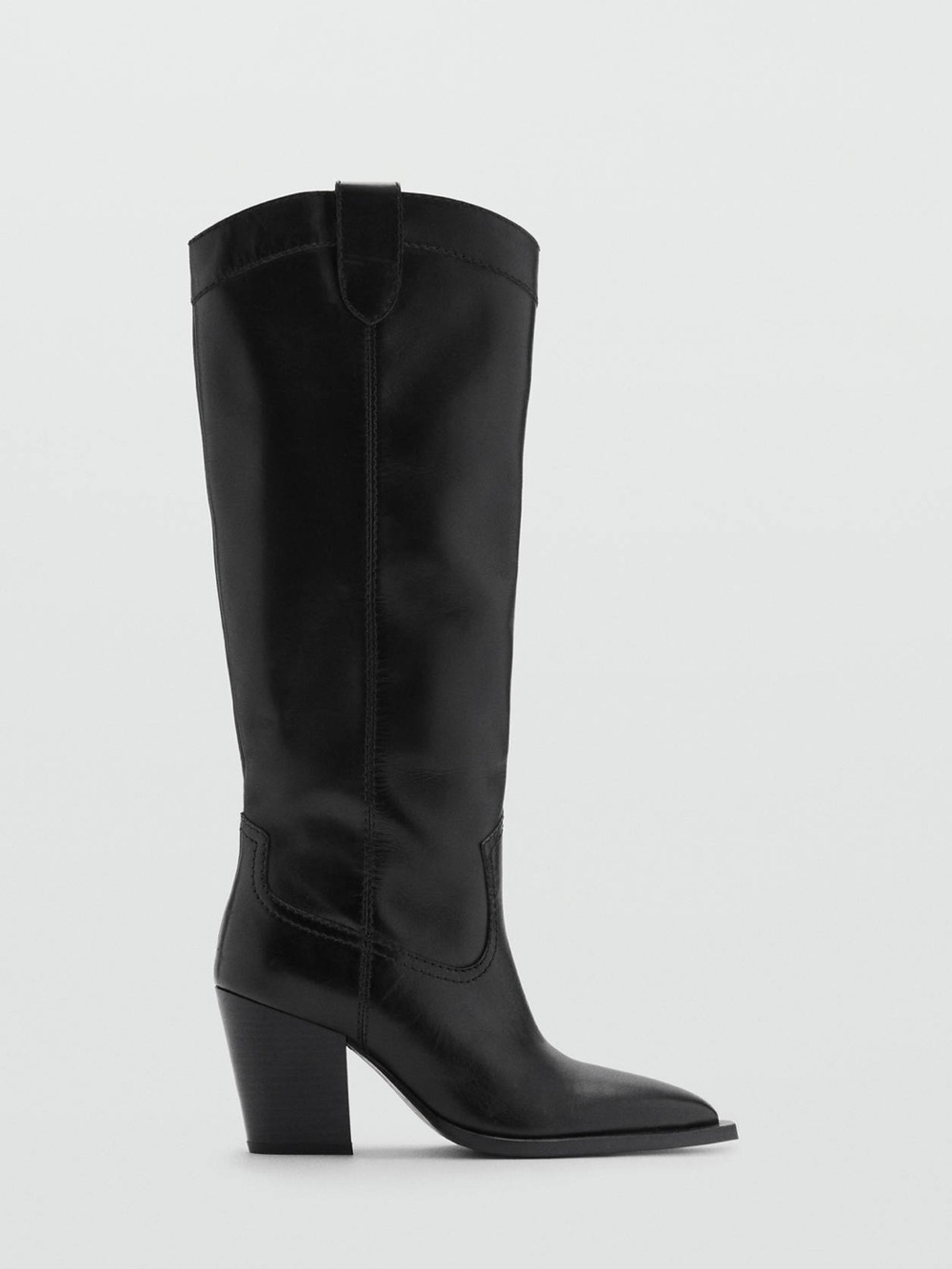 Mango Black Leather Cowboy Boots Size 8.5 EU 39 NWT